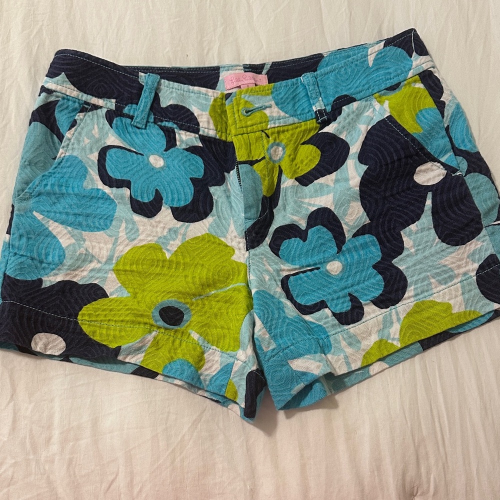 Lilly Pulitzer Lime, Aqua & Navy Floral Jean Shorts